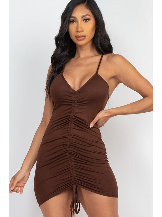 Women Adjustable Ruched Front Detail Mini Dress NicholesGifts