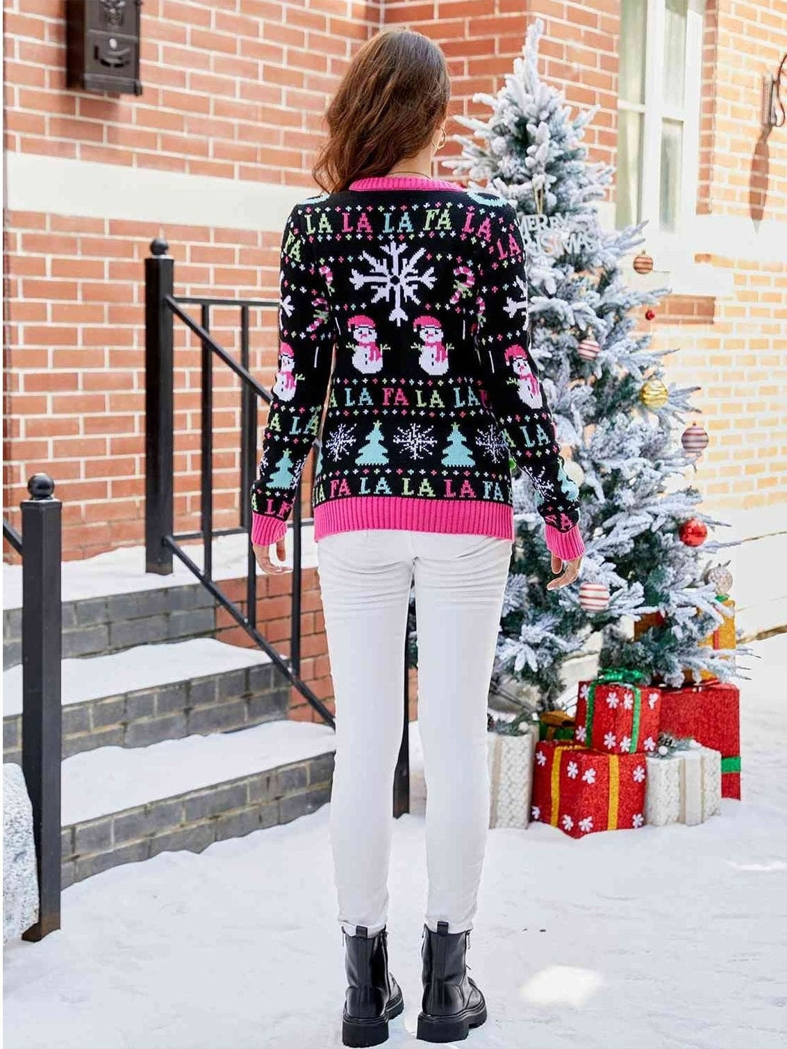 Women Christmas Ribbed Trim Sweater NicholesGifts