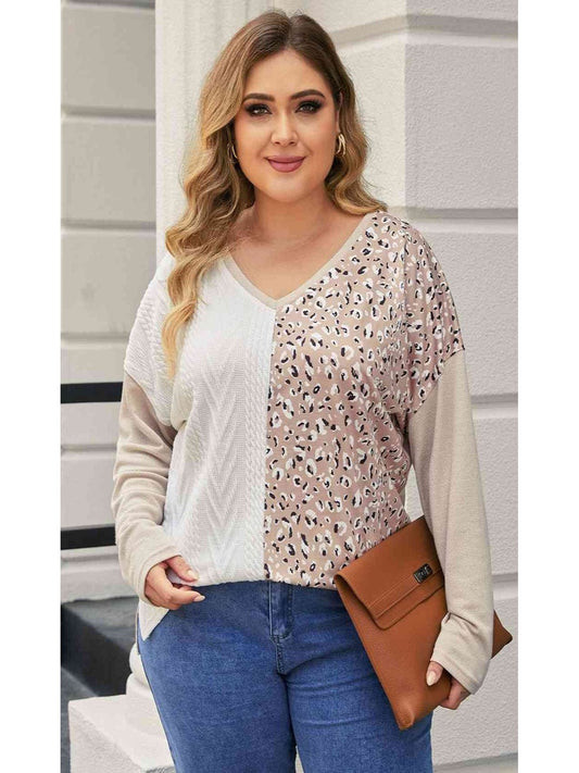 NicholesGifts Plus Size Women Multicolor V-Neck Dropped Shoulder Sweater