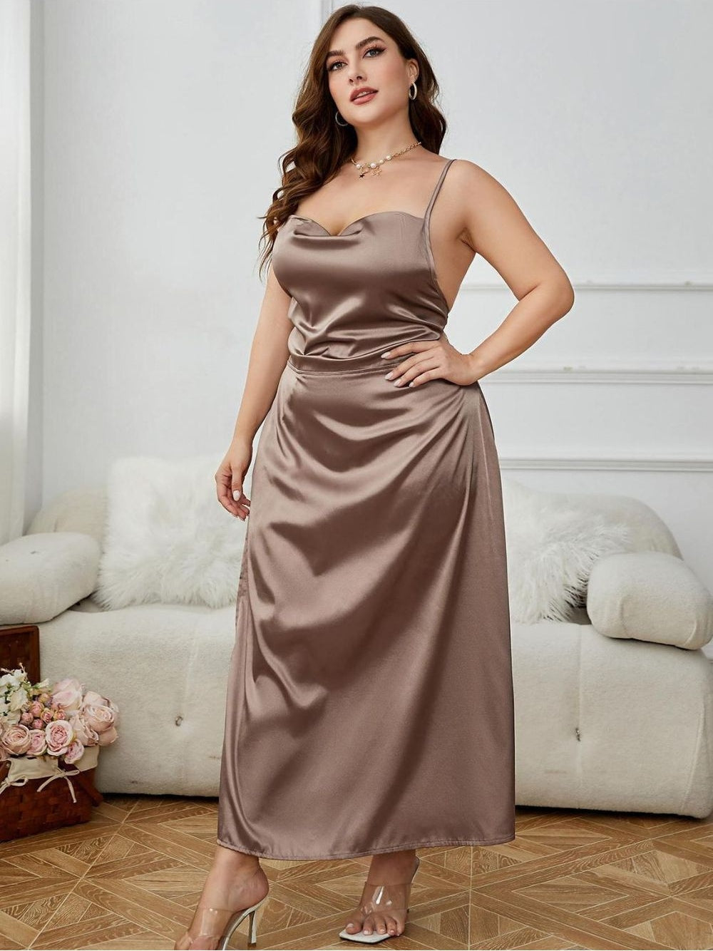 NicholesGifts Plus Size Women Lace-Up Spaghetti Strap Split Night Dress NicholesGifts