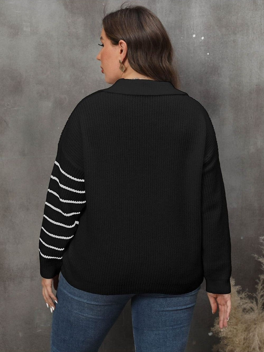 Plus Size Women Striped V-Neck Sweater NicholesGifts