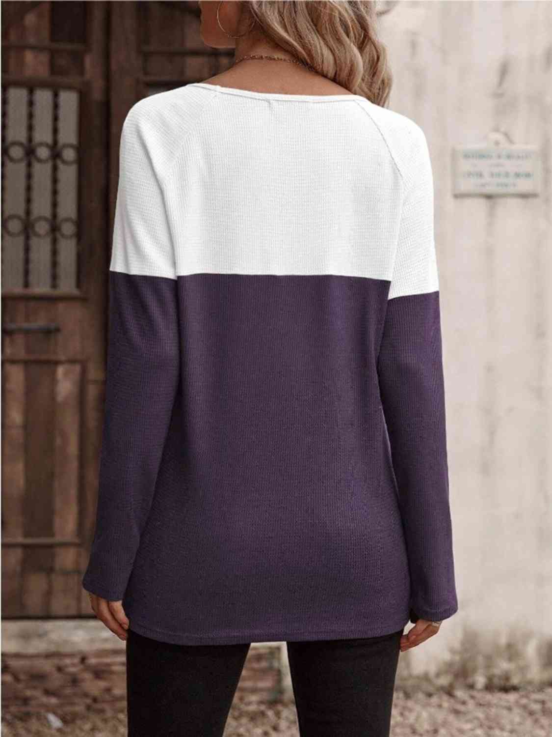 Women Contrast Round Neck Long Sleeve T-Shirt NicholesGifts
