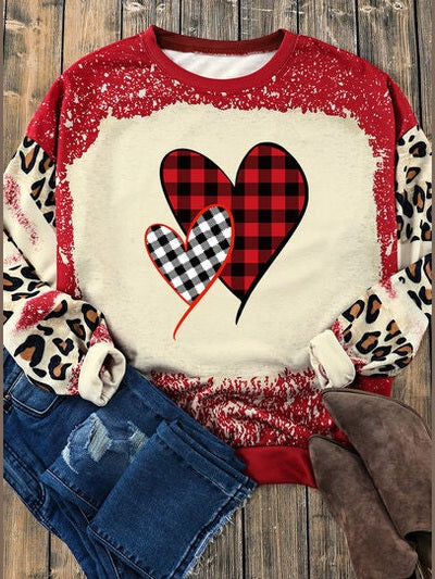 Women Heart Leopard Round Neck Valentine's Day Sweatshirt nicholesgifts