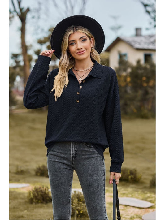 Women Collared Neck Long Sleeve Blouse NicholesGifts