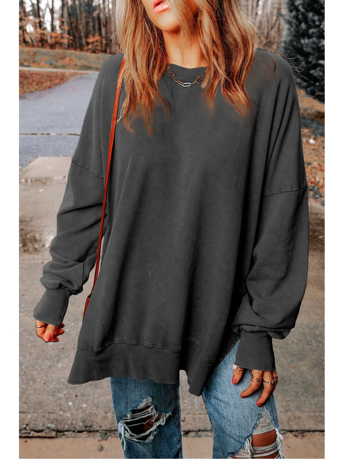 Women Dropped Shoulder Round Neck Long Sleeve Blouse NicholesGifts