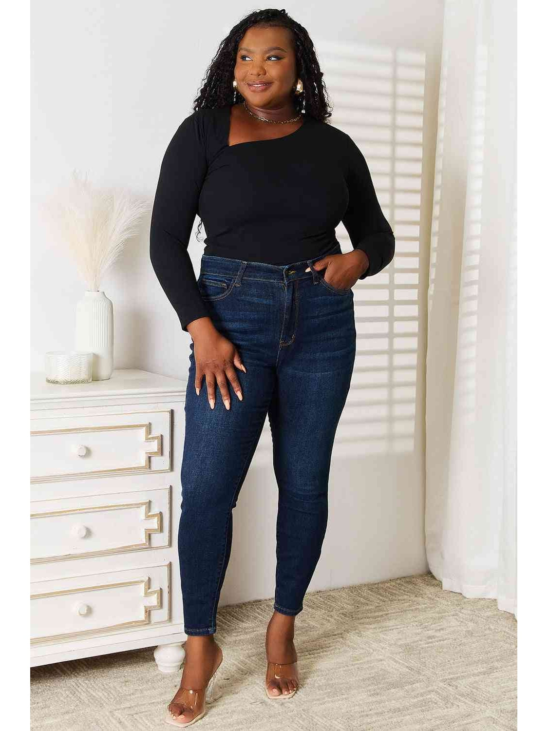 Women Basic Asymmetrical Neck Long Sleeve Top NicholesGifts