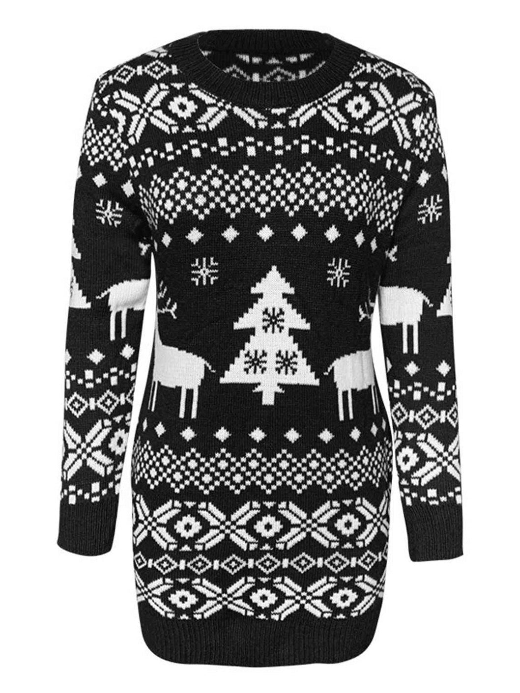 Women Christmas Element Round Neck Mini Sweater Dress