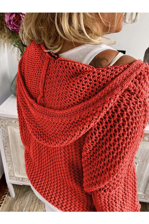 Women Openwork Hooded Long Sleeve Sweater