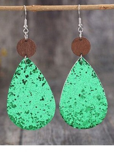 Sequin PU Leather Wooden Dangle Earrings NicholesGifts