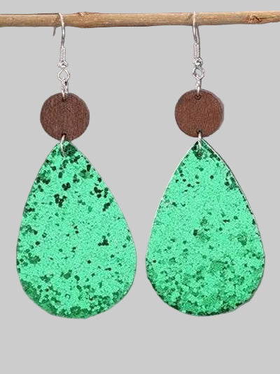 Sequin PU Leather Wooden Dangle Earrings nicholesgifts