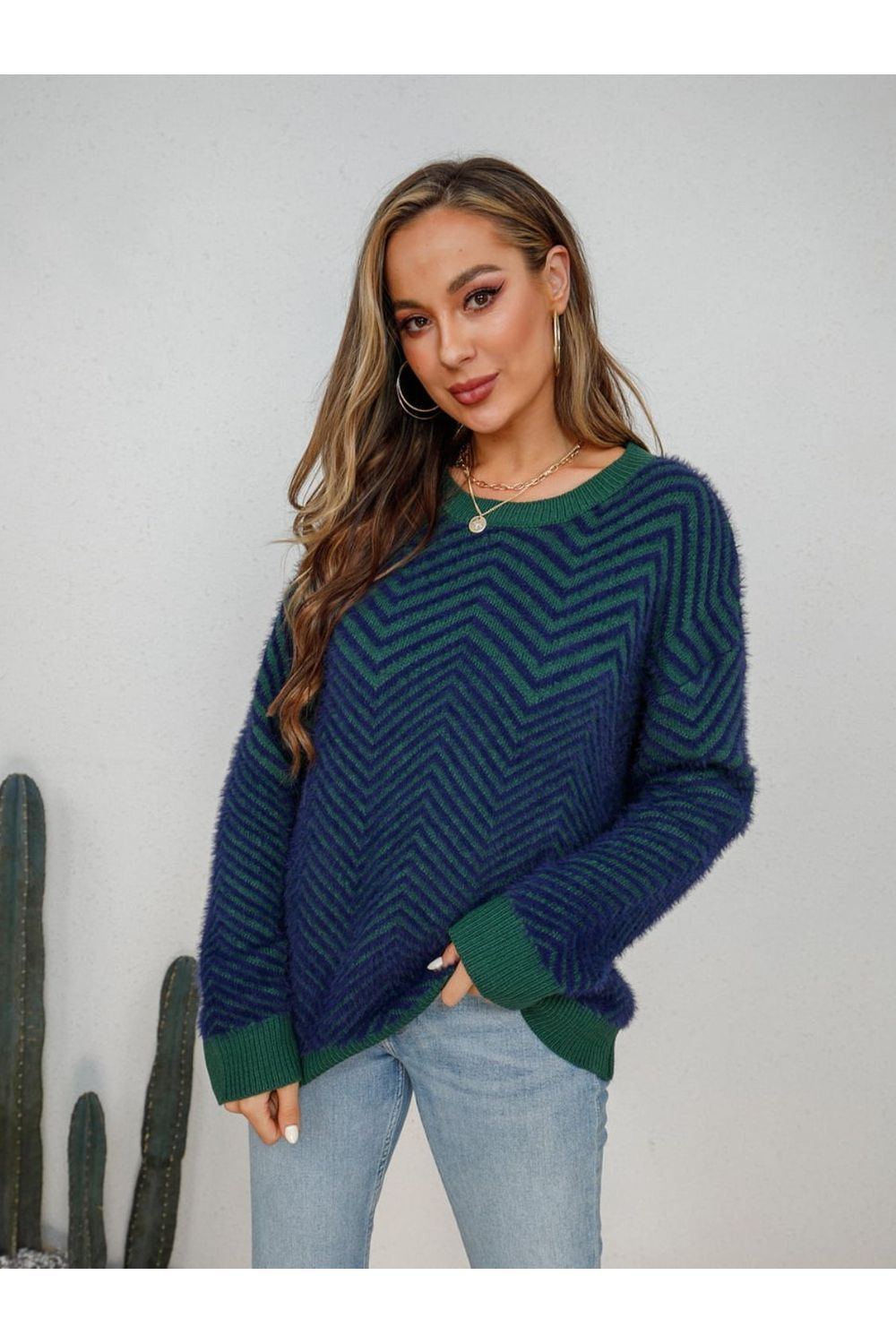 Women Round Neck Long Sleeve Sweater
