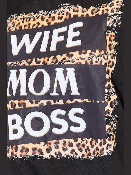 Women Wife Mom Boss Leopard Graphic T-Shirt