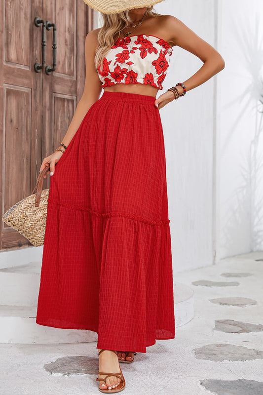 Women Floral Tube Top and Maxi Skirt Set NicholesGifts