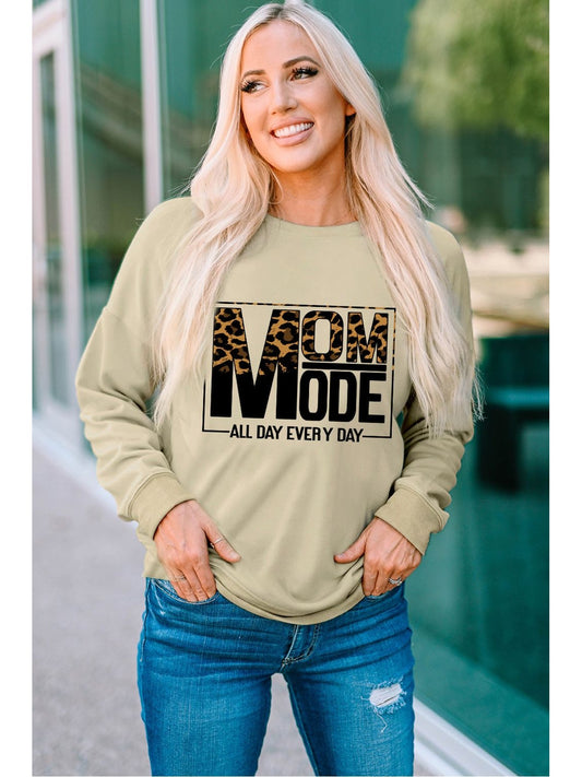 Women Letter Graphic Leopard Dropped Shoulder Sweatshirt