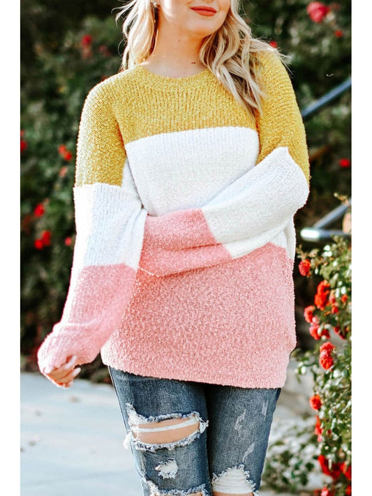 NicholesGifts Plus Size Women Color Block Round Neck Sweater