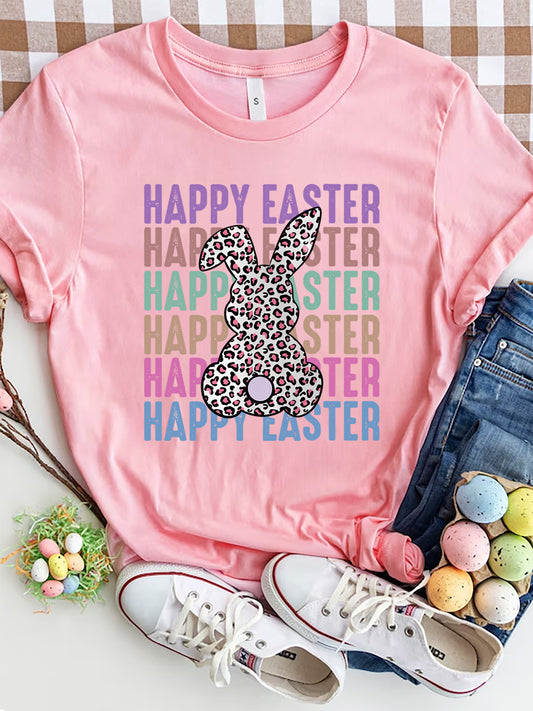 Women Happy Easter Round Neck Short Sleeve T-Shirt
