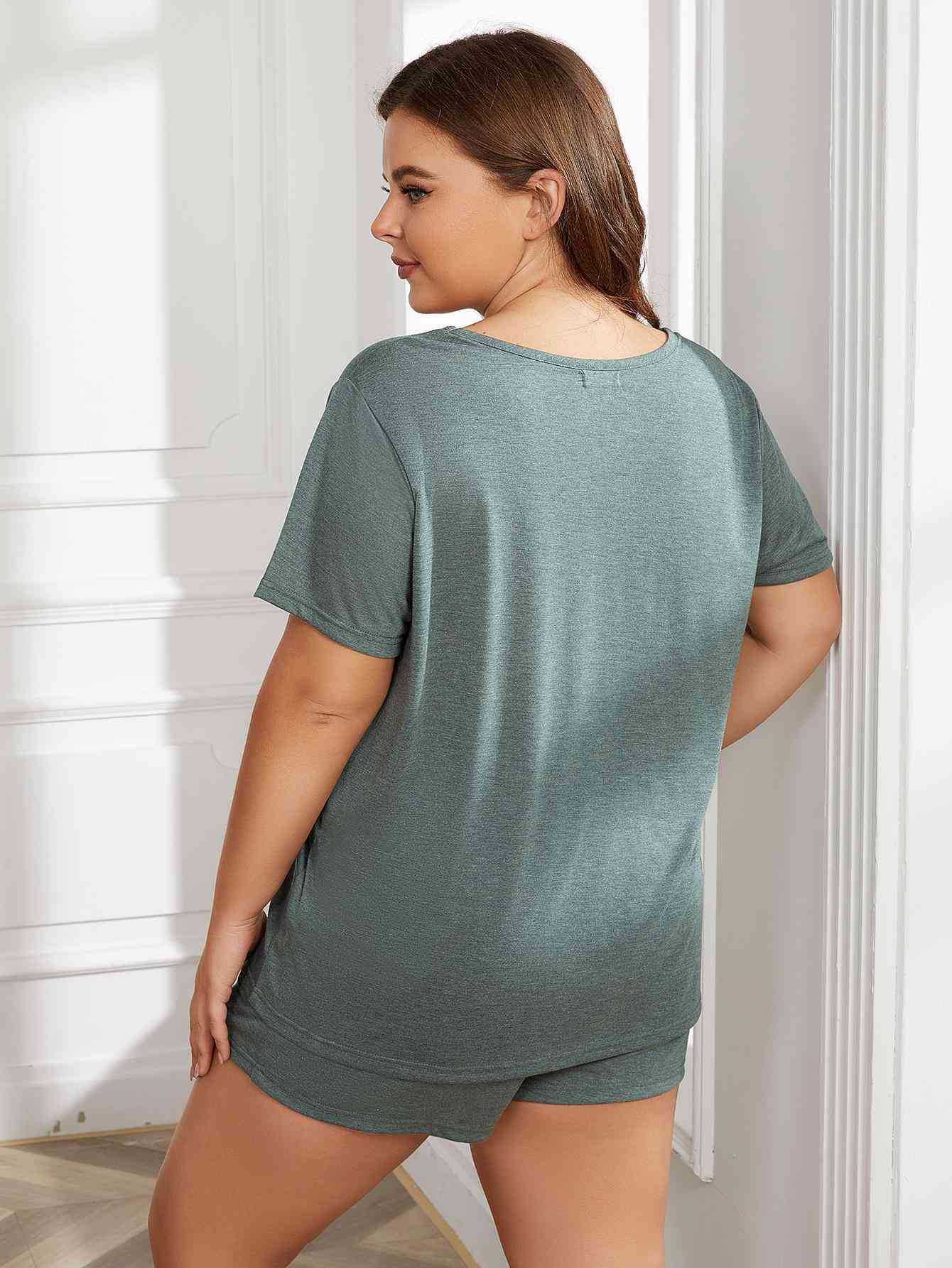 Plus Size Women Round Neck Short Sleeve Two-Piece Loungewear Set NicholesGifts