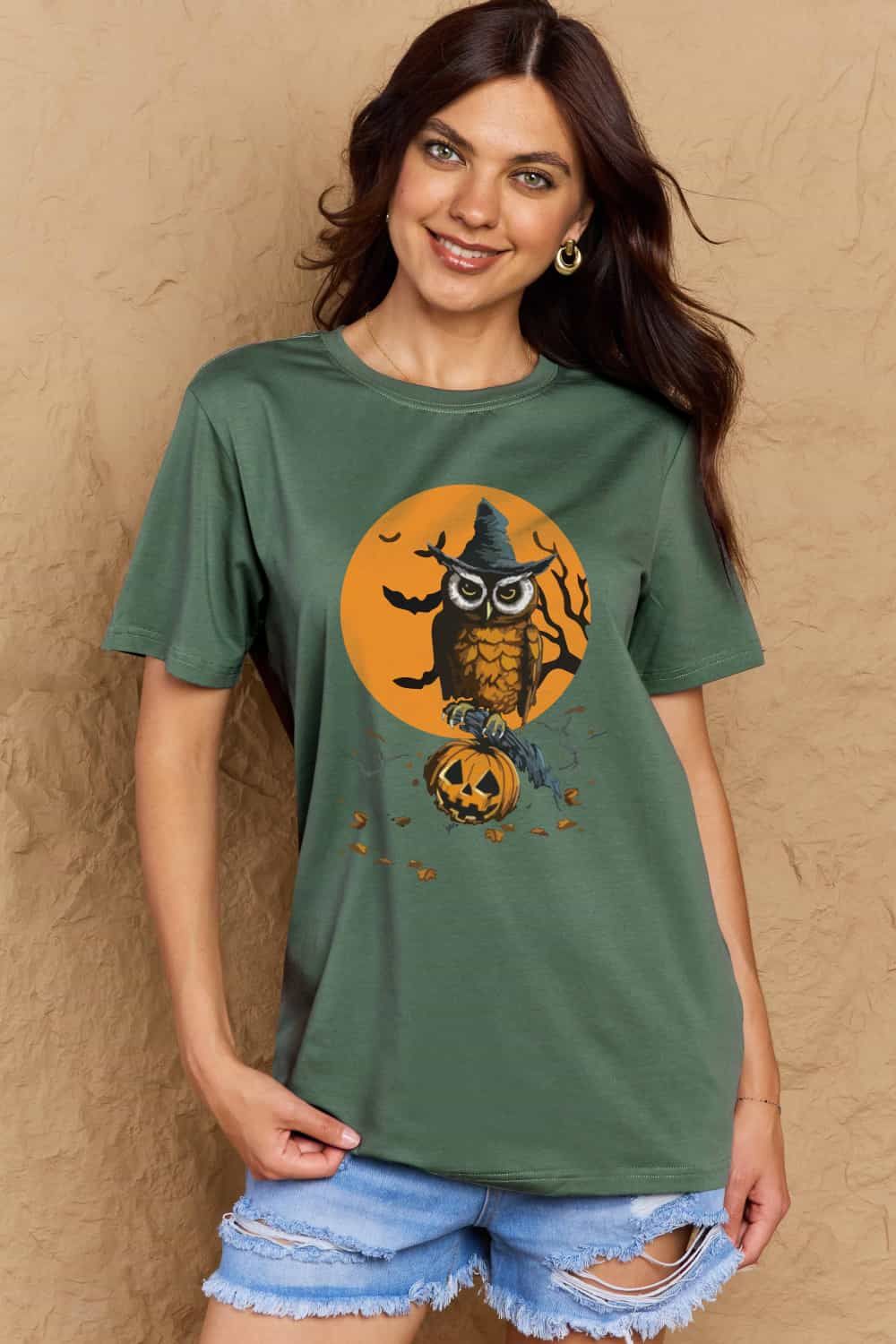 Women Full Size Halloween Theme Graphic Cotton T-Shirt NicholesGifts