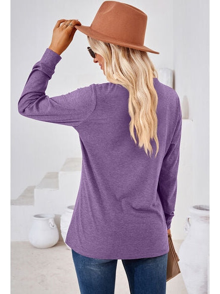 Notched Button Detail Long Sleeve T-Shirt NicholesGifts