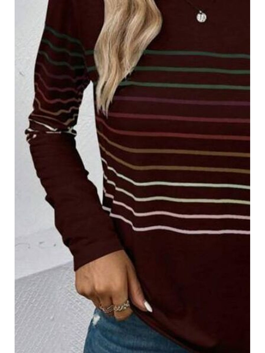 Striped Round Neck Long Sleeve T-Shirt NicholesGifts