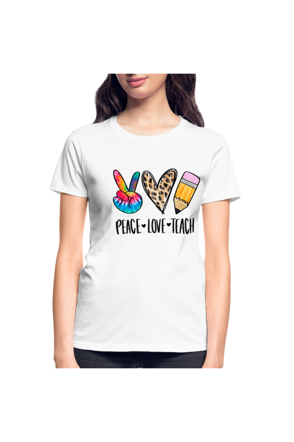 Women Peace Love Teach Short Sleeve T-Shirt NicholesGifts