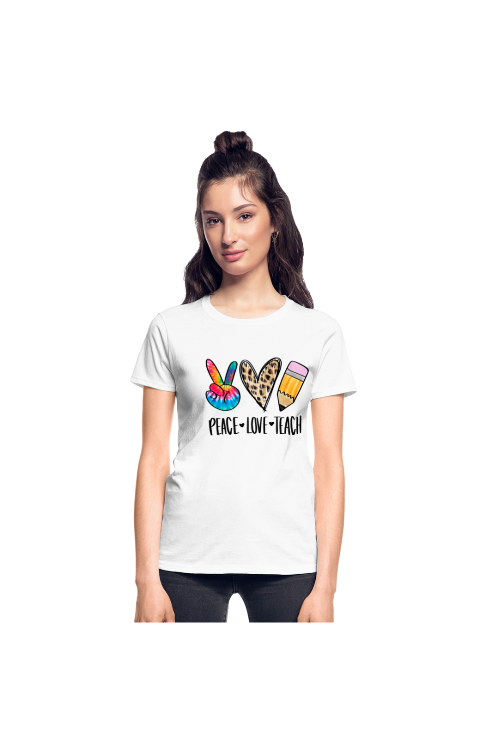 Women Peace Love Teach Short Sleeve T-Shirt NicholesGifts