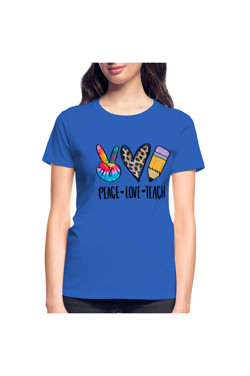 Women Peace Love Teach Short Sleeve T-Shirt NicholesGifts
