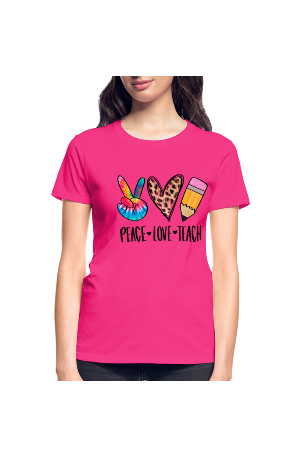 Women Peace Love Teach Short Sleeve T-Shirt NicholesGifts