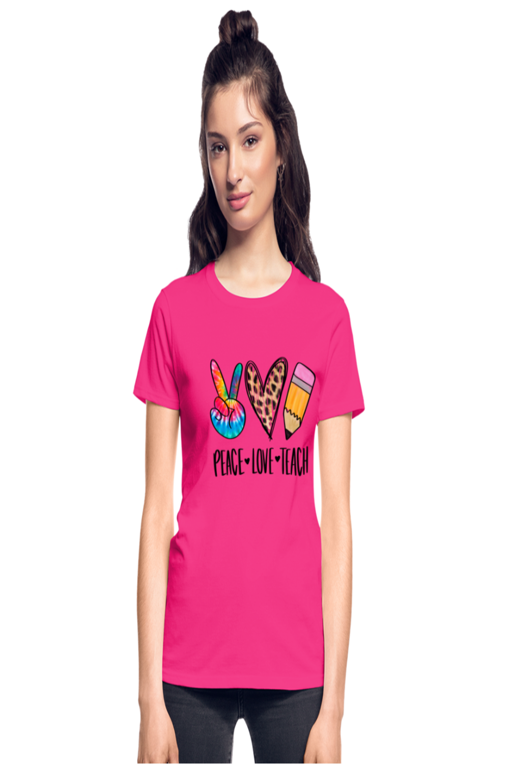 Women Peace Love Teach Short Sleeve T-Shirt NicholesGifts