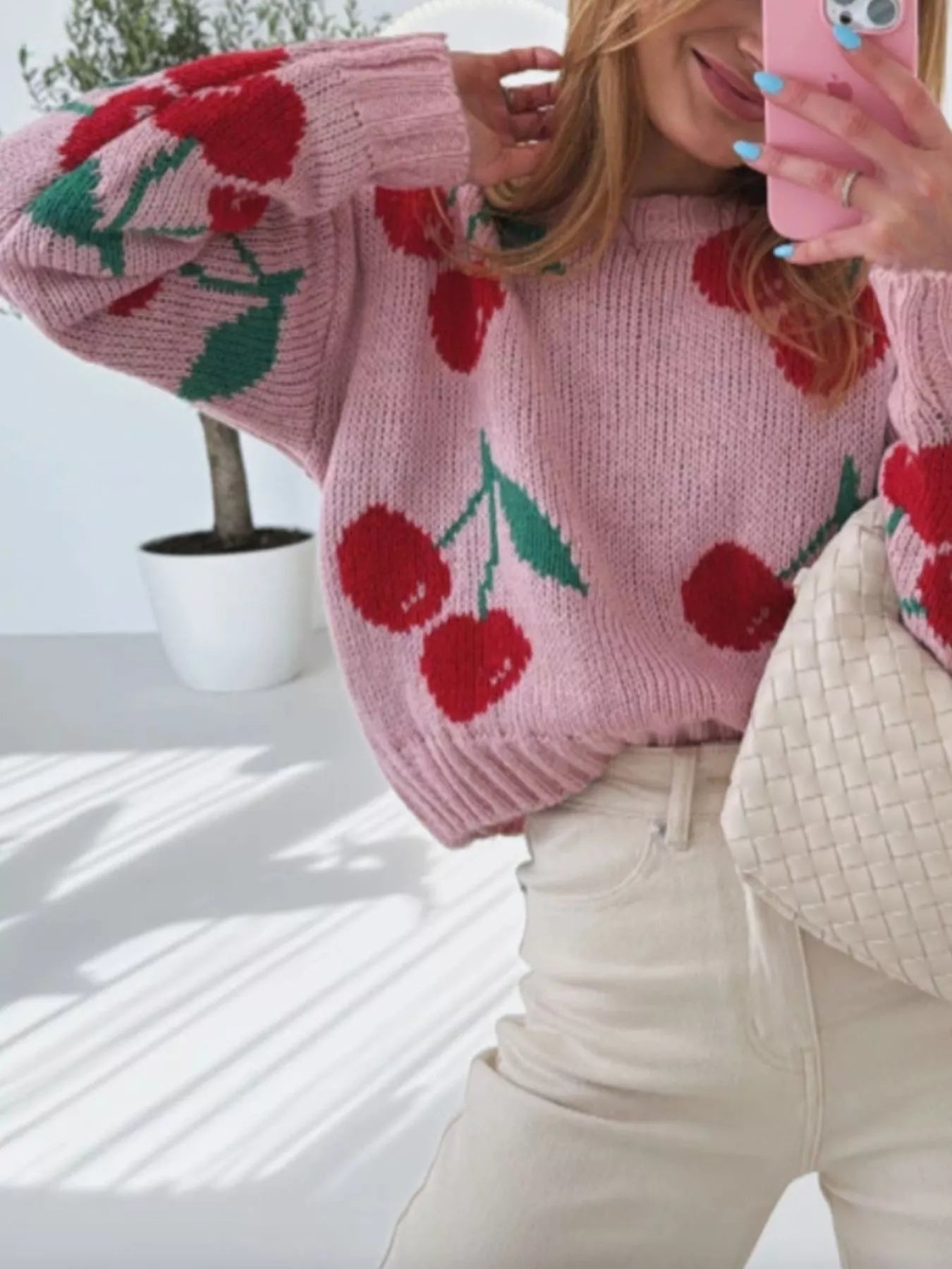 Cherry Pattern Long Sleeve Sweater