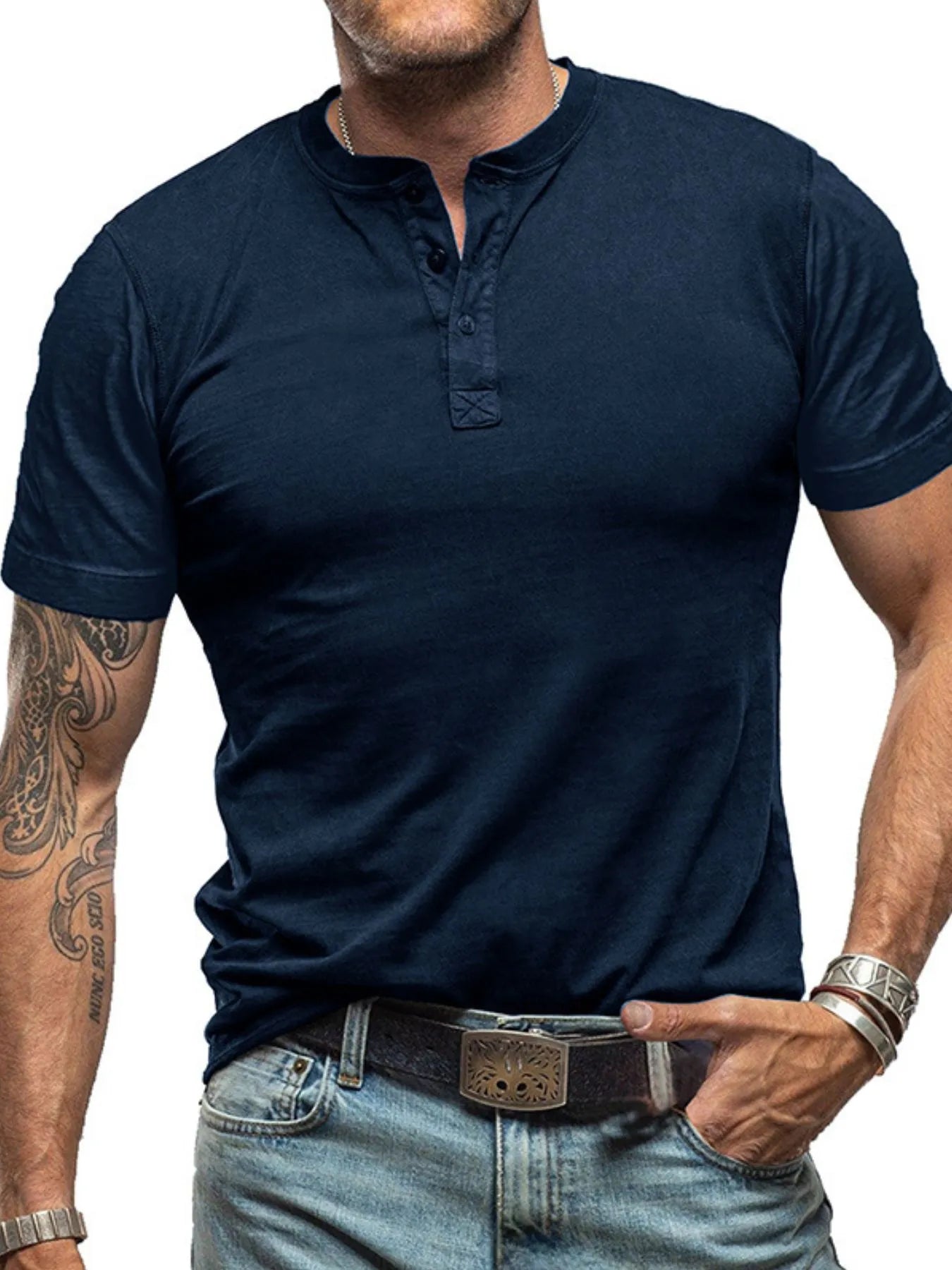 Men's Classic Henley Short Sleeve Polo T-Shirt NicholesGifts
