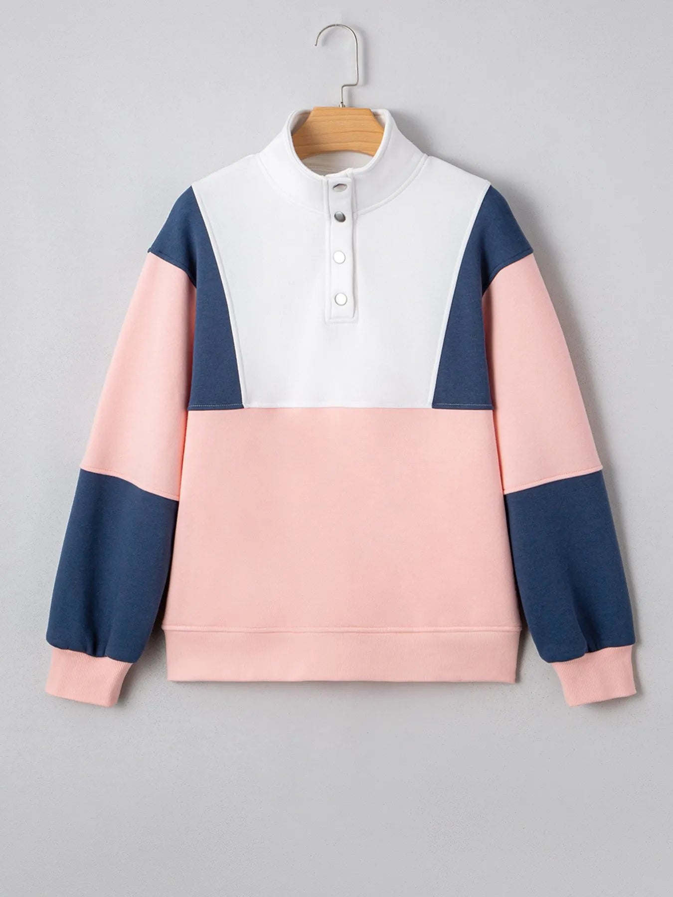 Colorblock Patchwork Half Button Baggy Sweatshirt