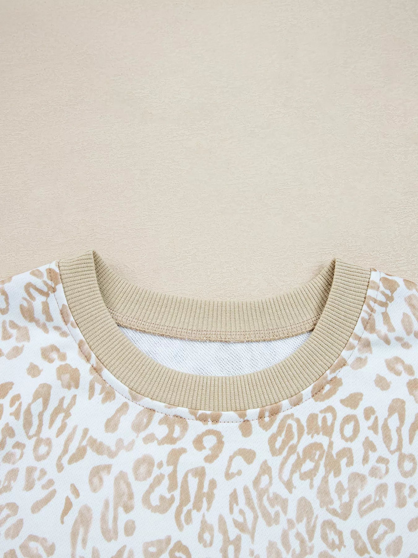 Leopard Ruffle Detail Ribbed Trim Round Neck Sweatshirt nicholesgifts