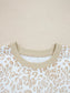 Leopard Ruffle Detail Ribbed Trim Round Neck Sweatshirt nicholesgifts