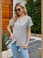 Notched Neck Cuffed Sleeve Shirt nicholesgifts