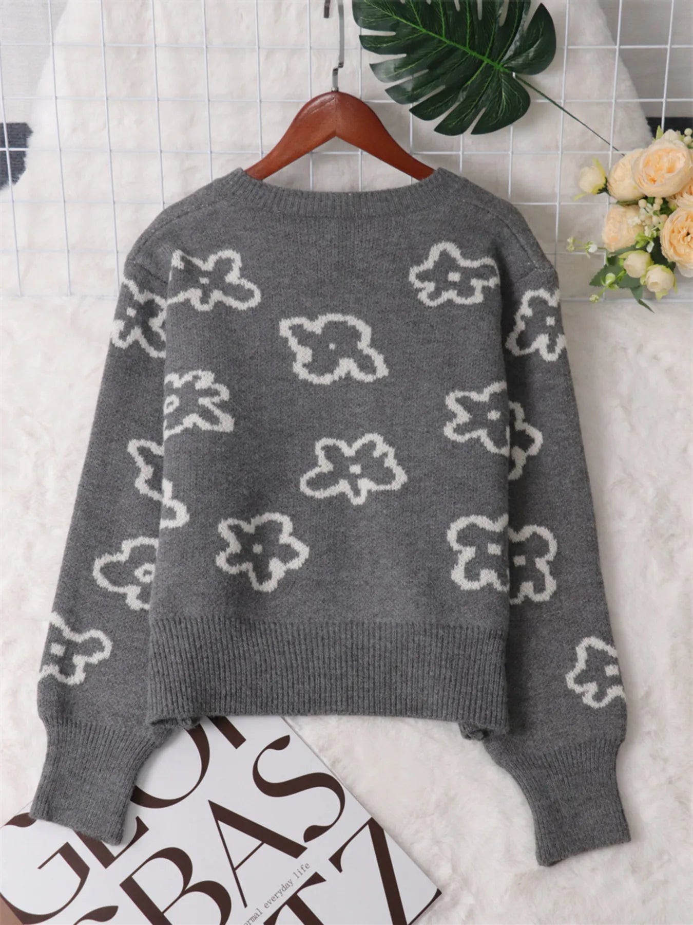 Floral Pattern Button-Up Cardigan