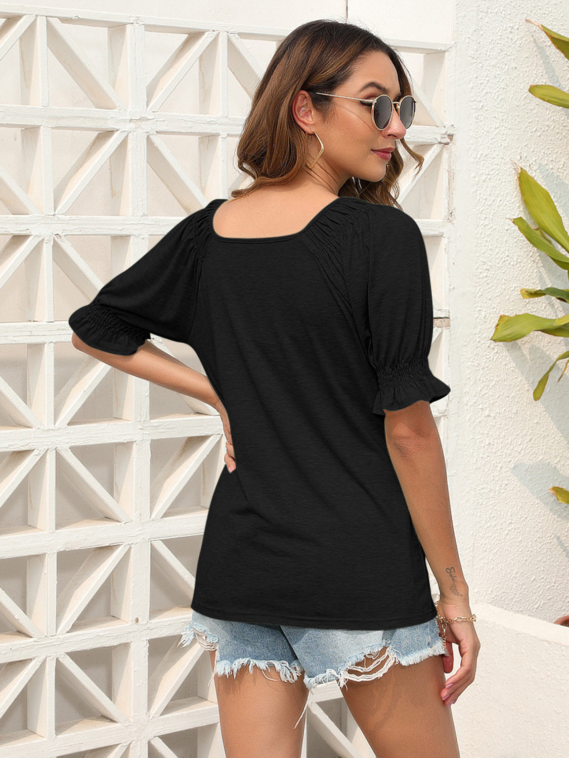 Ruched Short Sleeve Blouse nicholesgifts