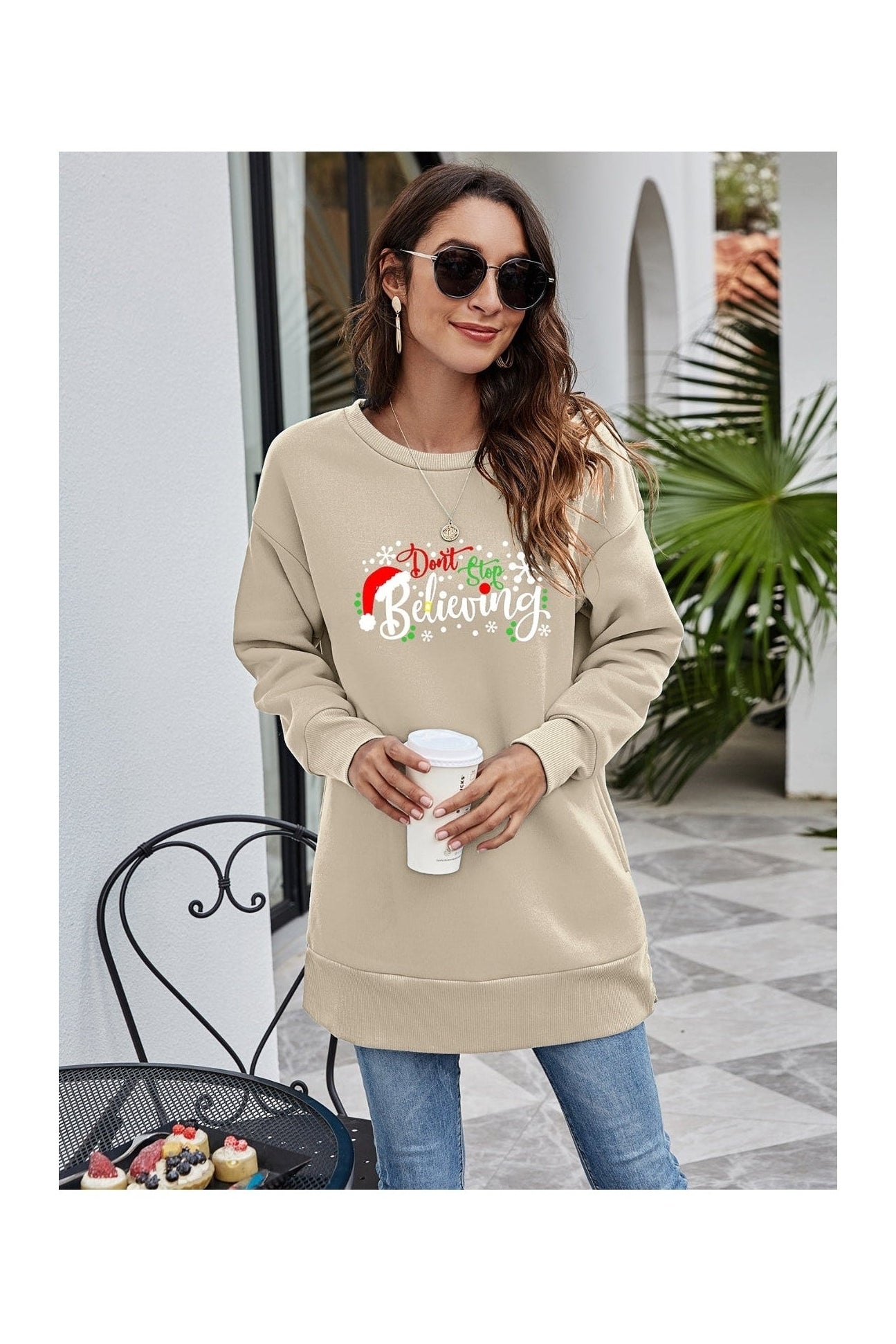 DON'T STOP BELIEVING Graphic Drop Shoulder Sweatshirt NicholesGifts