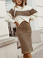Two-Tone Ribbed Knit Top and Skirt Sweater Set nicholesgifts