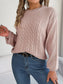 Cable-Knit Round Neck Long Sleeve Sweater nicholesgifts