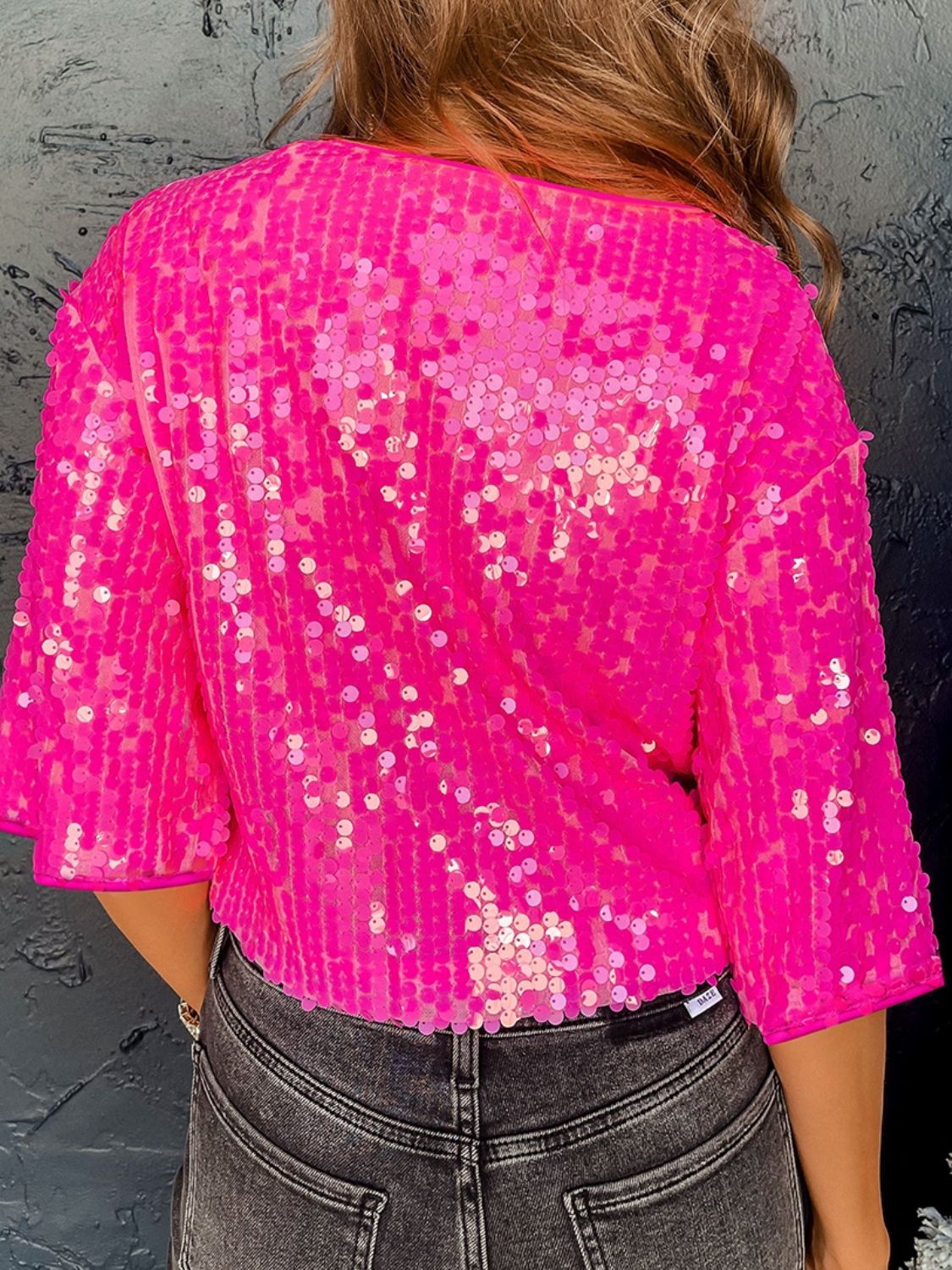 Sequin Round Neck Half Sleeve Blouse nicholesgifts