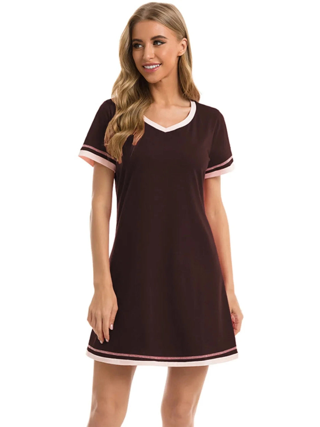 Contrast Trim Short Sleeve Lounge Dress nicholesgifts