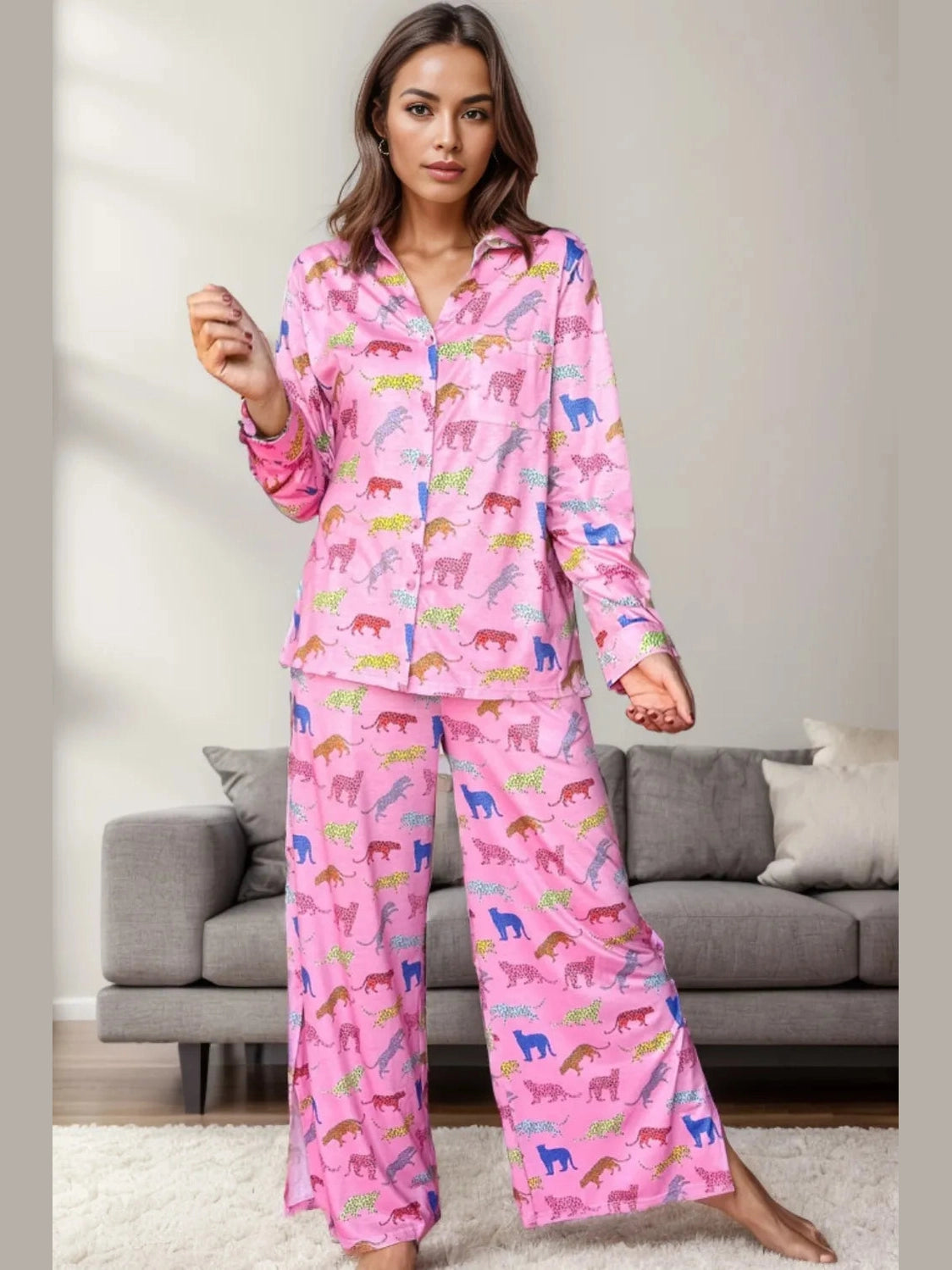 Pocketed Printed Top and Pants Lounge Set nicholesgifts