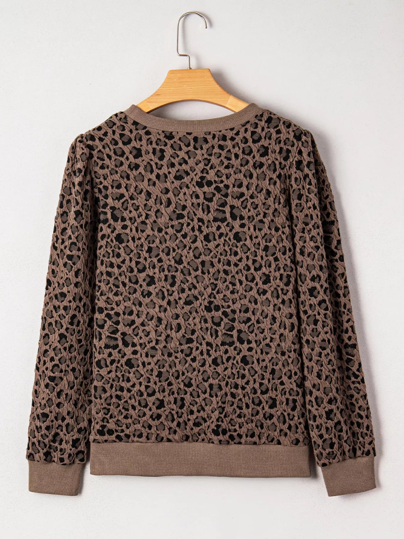 Ribbed Trim Leopard Print Long Sleeve Top NicholesGifts