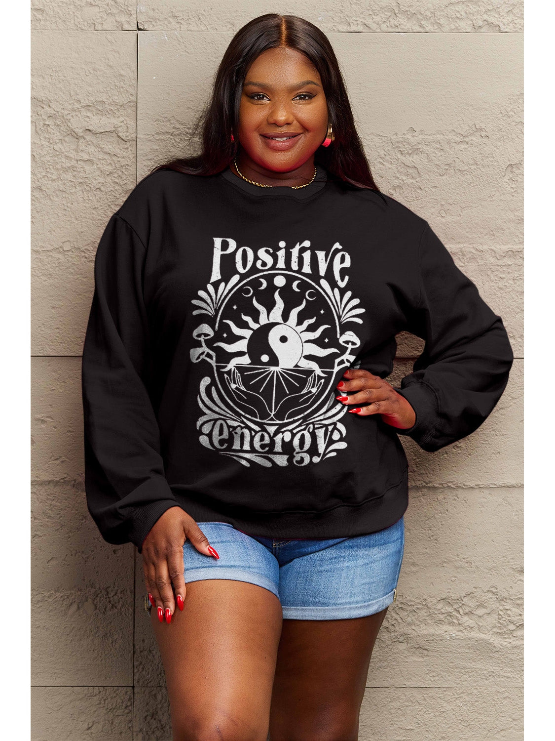 Simply Love Full Size POSITIVE ENERGY Graphic Sweatshirt NicholesGifts