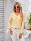 Decorative Button Openwork V-Neck T-Shirt nicholesgifts