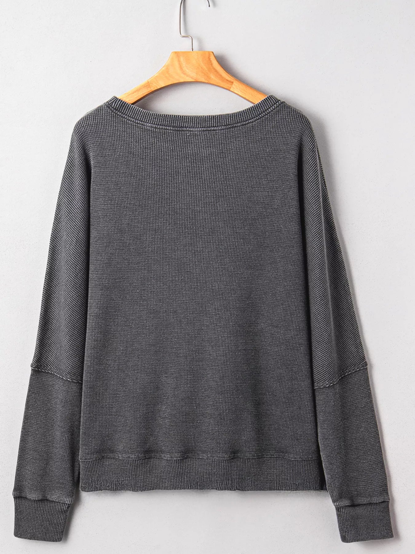 Waffle Knit Patchwork Long Sleeve Loose Sweatshirt Trendsi