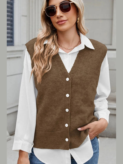 Button Down V-Neck Sweater Vest nicholesgifts