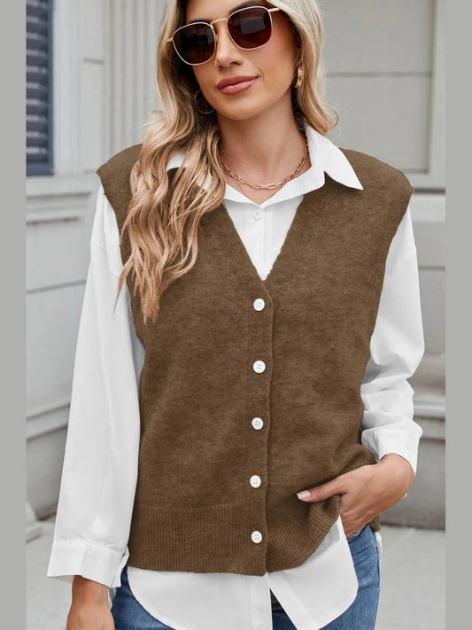 Button Down V-Neck Sweater Vest nicholesgifts