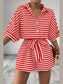 Striped Collared Neck Tie Waist Romper nicholesgifts